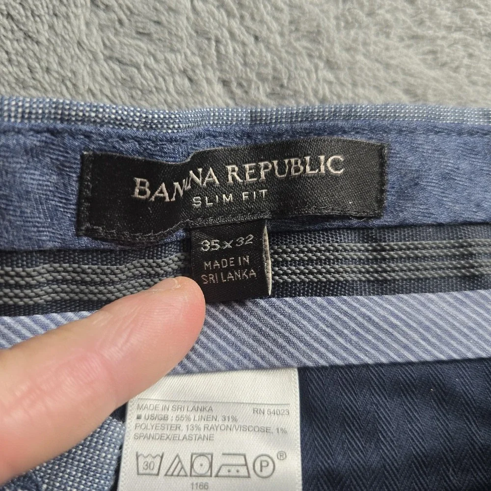 NWT Banana Republic Pants Mens 35x32 Navy Blue Slim Fit Performance Linen City